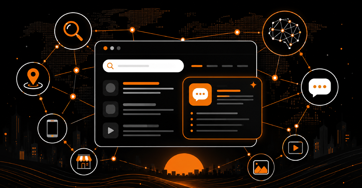 Illustration representing SEO facts in 2026, showing search, AI, and website visibility trends for businesses
